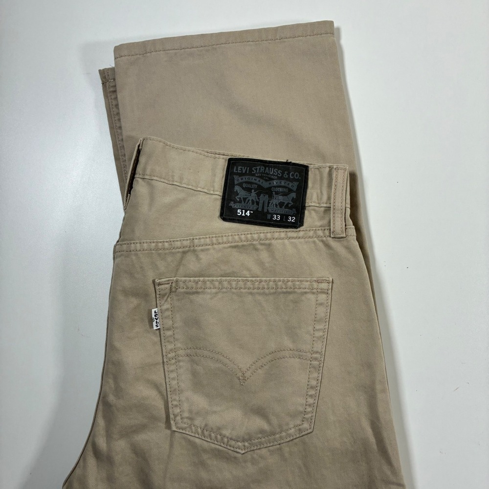 Levi's 514 Straight Fit Jeans 33x32 Tan Khaki Cotton Twill Pants USA Cowboy